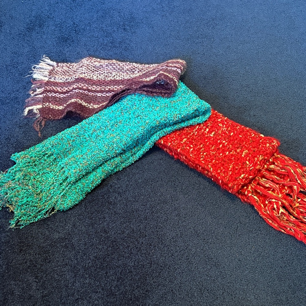 Chico's Vibrant Red, Teal, and Brown Scarves